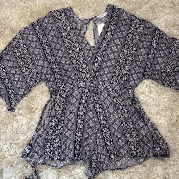 All In Favor XXL Shorts Romper Blue White Floral Print Boho Flowy Pockets Summer - Picture 10 of 11